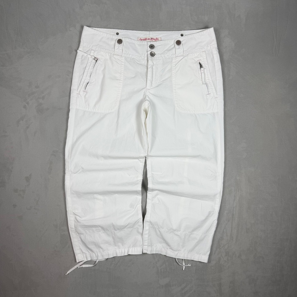 Y2K Womens American Eagle Utility Crop Pants White Gorpcore 10